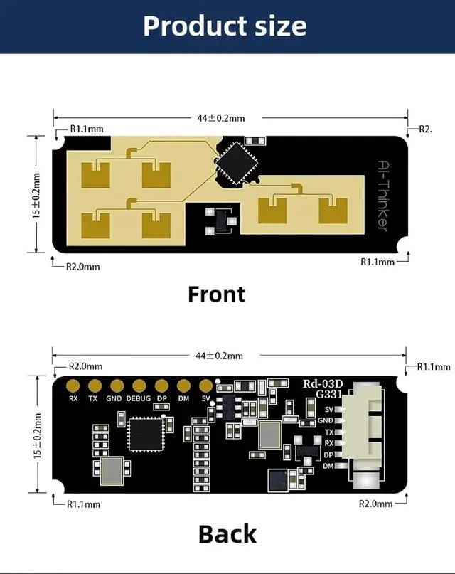 Alt view image 5 of 7 - Rd-03D 24G Hz Multi-Target Human Motion Trajectory Positioning and Tracking Radar Module, 2pcs