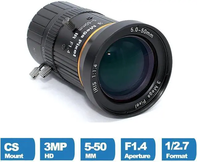 Alt view image 2 of 5 - Varifocal Lens 5-50MM HD 3.0 Megapixel CS Mount Manual Iris 1/2.7" F1.4 for Industrial Machine Vision Cameras CCTV IP Cam
