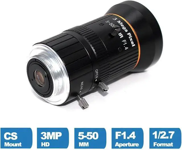 Alt view image 3 of 5 - Varifocal Lens 5-50MM HD 3.0 Megapixel CS Mount Manual Iris 1/2.7" F1.4 for Industrial Machine Vision Cameras CCTV IP Cam