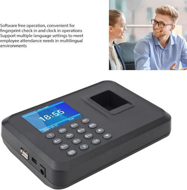 Alt view image 2 of 7 - Fingerprint Attendance Machine,Fingerprint Verification Recorder,Support MultiLanguage,US Plug,100-240V Software for Factory