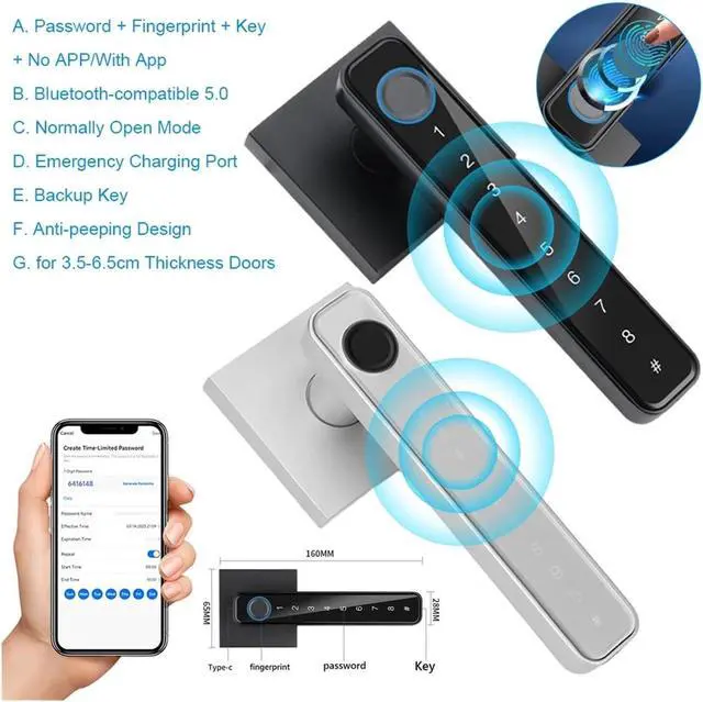 Alt view image 2 of 7 - Biometric Fingerprint Smart Home Door Lock Password Electronic(Purplish red)