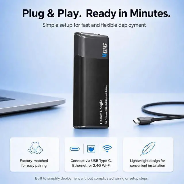 Alt view image 4 of 7 - 2 Packs WiFi HaLow Dongle, 802.11ah Wireless Bridge Point to Point Long Range Transmission with Atenna, WiFi HaLow with Ethernet Port Supports 3300 feet Outdoor Transmission Distance