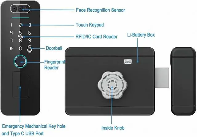 Alt view image 7 of 7 - Smart WiFi Door Lock Waterproof Tuya Face Recognition Fingerprint(Tuya Version(Face))