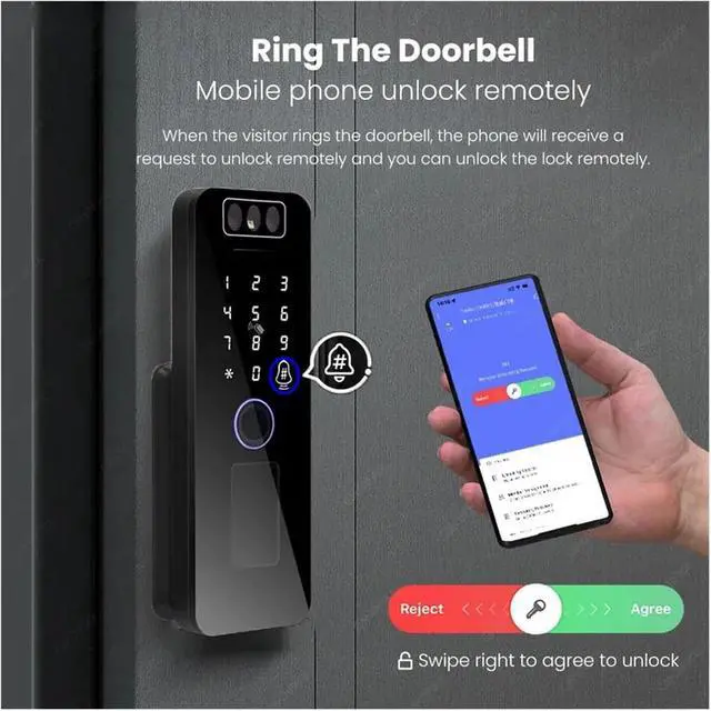 Alt view image 6 of 7 - Smart WiFi Door Lock Waterproof Tuya Face Recognition Fingerprint(Tuya Version(Face))