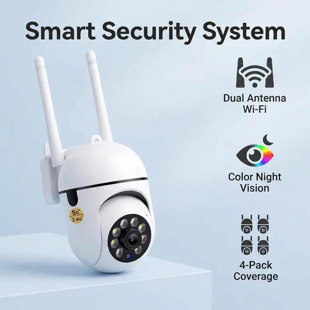 Alt view image 3 of 7 - 4-Pack Wireless 5G WiFi Security Camera System Smart Outdoor Night Vision 1080P