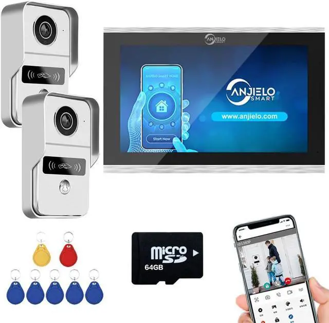 Main image of Wired Video Doorbell Apartment Intercom,7 inch Touch Screen Monitor,1080P Video Entry Doorphone Door Camera,TUYA WiFi Smart Home Door Phone Kits for Home Villa,64G (Two doorbell+one Monitor)