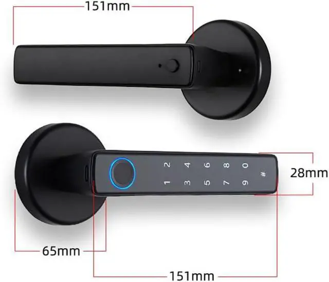 Alt view image 5 of 7 - Matybobe Smart Fingerprint Door Lock with Handle, 4-in-1 Keyless Biometric Door Lock, Fingerprint Password APP Key Unlock, for Door Thicknesses 35-55mm, Easy Installation, for Office Home Bedroom Door
