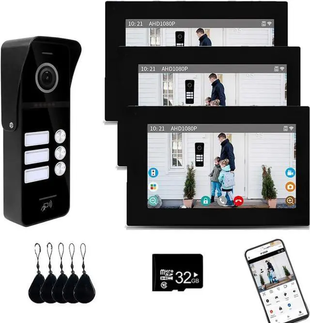 Main image of Wired Apartment Video Doorbell System 3 Units 7 Inch Touch Monitor Video Doorbell,Wireless Video Door Phone Kit, Support Monitoring, Unlocking, Dual Way Intercom for Home (7 inch monitor)