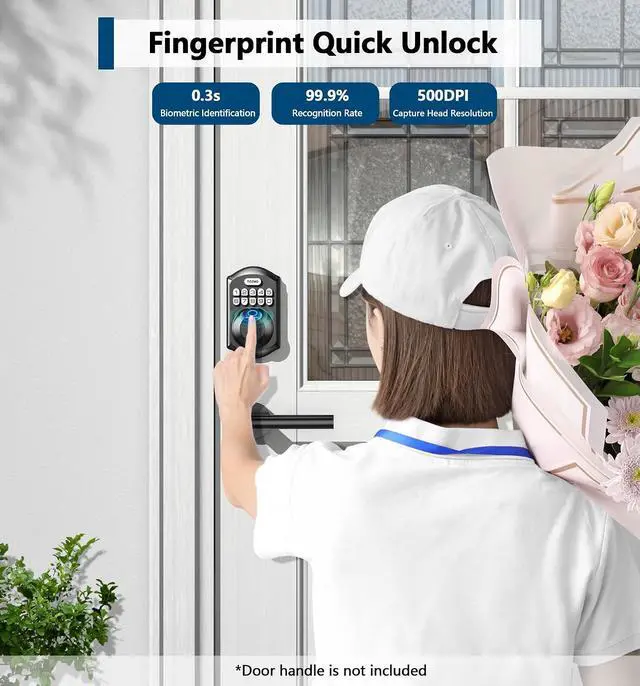Alt view image 5 of 7 - TEEHO Fingerprint Keyless Entry Keypad with Handle, Electronic Digital Smart Locks for Front Door, Easy to Install Deadbolt with Code for Bedroom, Anti-Peeping Password, Matte Black