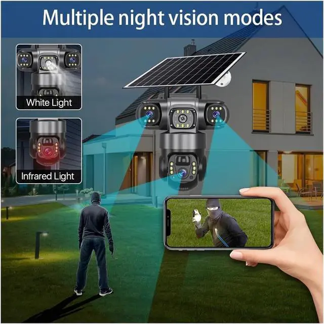 Alt view image 7 of 7 - 15MP 8K 3 Lens 3 Screen Solar PTZ WiFi Security Camera
