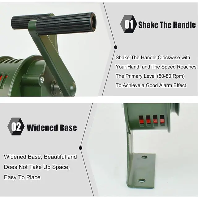 Alt view image 4 of 7 - 120dB Hand Crank Siren Horn Portable - Manual Operated Air Raid Siren for Factories, Airport - Aluminum Alloy Crank - Self Protection Emergency Alarm