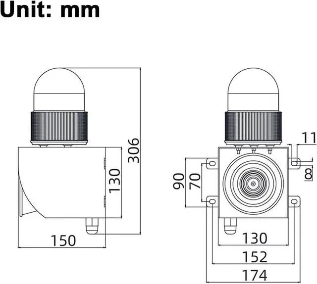 Alt view image 7 of 7 - Industrial Sound & Light Alarm Siren, 25w 120db Loud Horn with Button Control Box, Adjustable Volume, Ip65 Waterproof Outdoor Security Siren with Led Strobe Light, Emergency AC220V