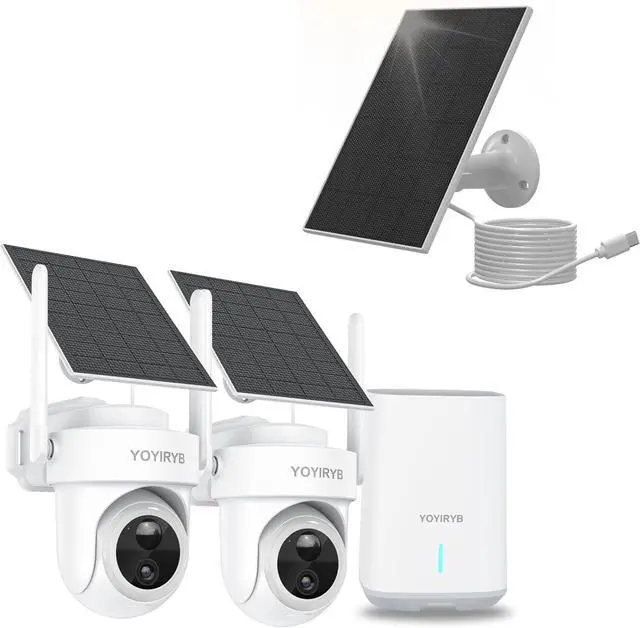Main image of 2-Camera Solar Security System + Extra 3W Solar Panel, Ethernet Base Station, 4K Outdoor Cameras, No Subscription, 64GB Local Storage, Color Night Vision