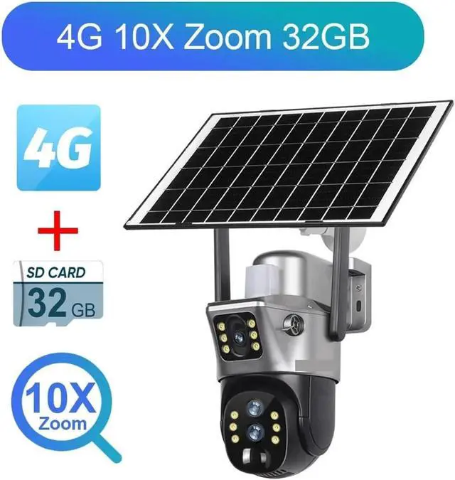 Alt view image 2 of 7 - Vision 12MP 4G/WiFi Dual Screen Solar Camera Outdoor 10X Zoom 6K Three Lens Human Auto Tracking Surveillance Camera(4G 10xZoom 32G)