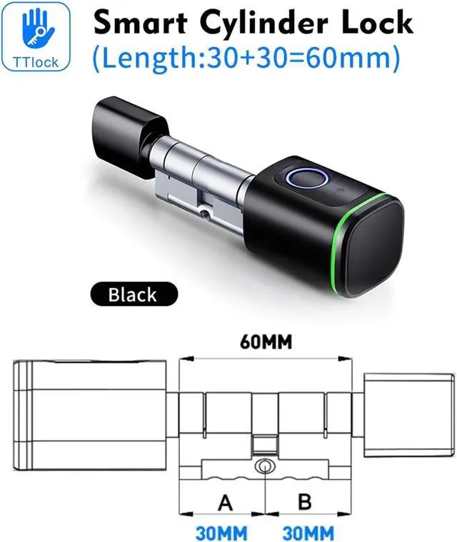 Alt view image 2 of 7 - Smart Cylinder Lock TTlock Biometric Fingerprint Card Euro Cylinder Lock Electronic Smart Door Lock(White)