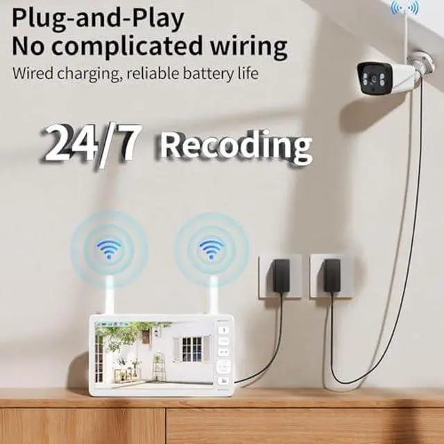 Alt view image 7 of 7 - Security Camera Bundle: 2K Solar Outdoor Wireless Camera + 4Pcs Home Security Camera System with Monitor, AI Motion Detection, Night Vision, 2-Way Audio, Full House Coverage for Indoor Outdoor Use