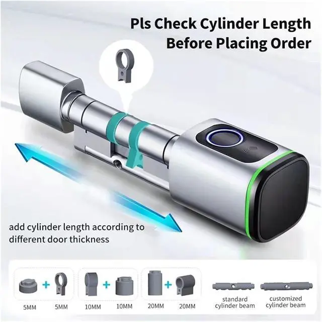 Alt view image 4 of 7 - Smart Cylinder Lock TTlock Biometric Fingerprint Card Euro Cylinder Lock Electronic Smart Door Lock(White)