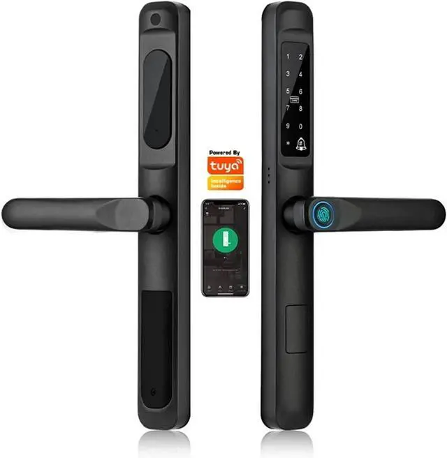 Alt view image 4 of 7 - Tuya WiFi App Waterproof Smart Door Lock Aluminum Biometric Lock Fingerprint Door Handle Digital Keyless Lock for Glass Sliding(A6 TYS6085)