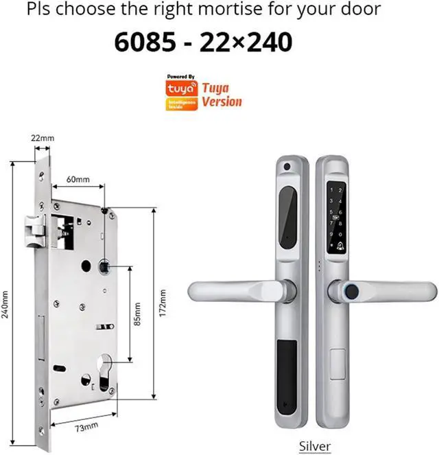 Alt view image 2 of 7 - Tuya WiFi App Waterproof Smart Door Lock Aluminum Biometric Lock Fingerprint Door Handle Digital Keyless Lock for Glass Sliding(A6 TYS6085)