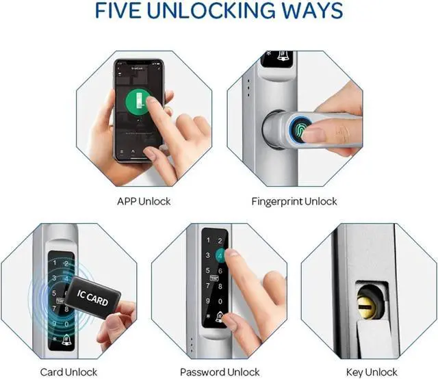 Alt view image 7 of 7 - Tuya WiFi App Waterproof Smart Door Lock Aluminum Biometric Lock Fingerprint Door Handle Digital Keyless Lock for Glass Sliding(A6 TYS6085)