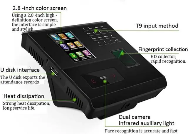 Alt view image 5 of 7 - Biometric Fingerprint Face Login Recognition Time Attendance and Access Control Machine Linux USB Time Clcok Use Electric Lock(UF200,US Plug)