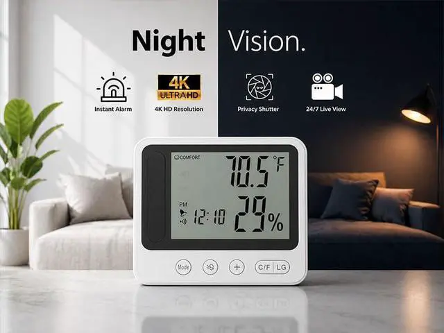Alt view image 2 of 6 - Temp - 4K UltraHD White Weather Station WiFi Security Camera, Nanny Camera