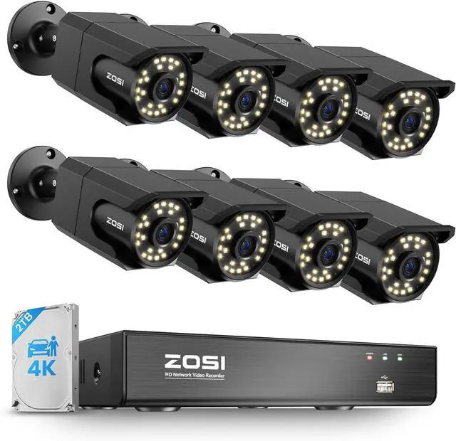 Main image of ZOSI 4K PoE Security Camera System, H.265+ 8CH NVR with 2TB HDD (16CH Expandable), 8 x 8MP Wired IP PoE Cameras Outdoor Indoor, Human/Face/Vehicle Detect, One-Way Audio, Color Night Vision, Spotlight