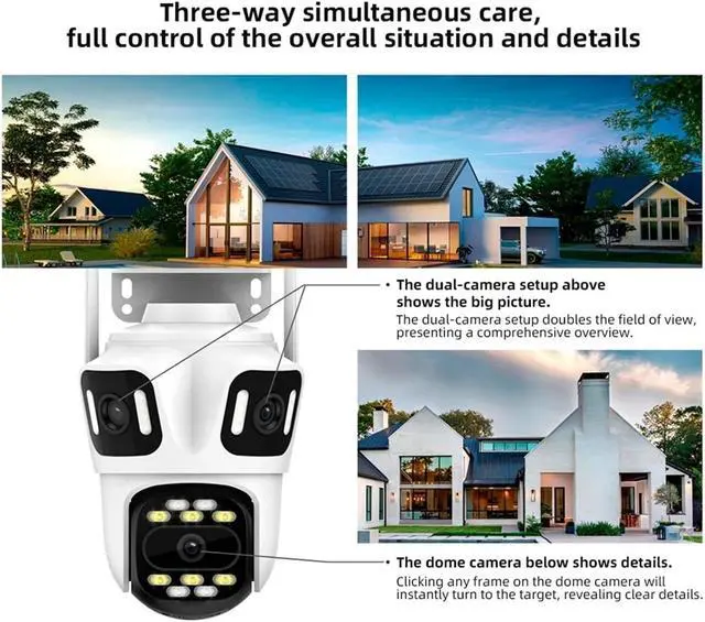 Alt view image 3 of 6 - Icsee Outdoor PTZ 6K WiFi IP Camera Home Security Triple Lens Camera CCTV Video Surveillance with Triple Screens(EU Plug,Camera and 256GB)