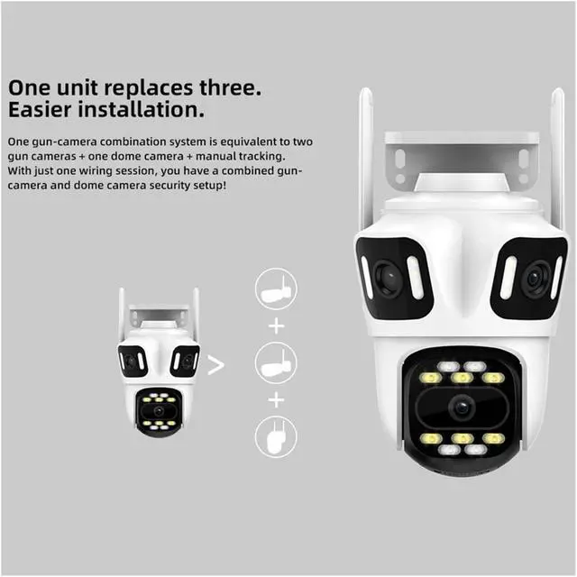 Alt view image 6 of 6 - Icsee Outdoor PTZ 6K WiFi IP Camera Home Security Triple Lens Camera CCTV Video Surveillance with Triple Screens(EU Plug,Camera and 256GB)