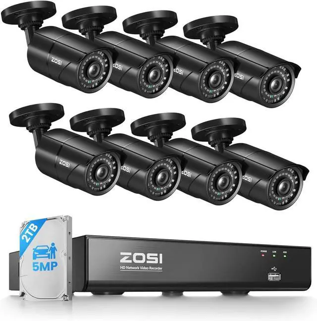 Main image of ZOSI 4K PoE Security Camera System, H.265+ 8CH NVR with 2TB HDD (16CH Expandable), 8 x 5MP 3K IP Cameras Outdoor Indoor, AI Human Vehicle Detection, Remote Viewing, 24/7 Recording, IR Night Vision