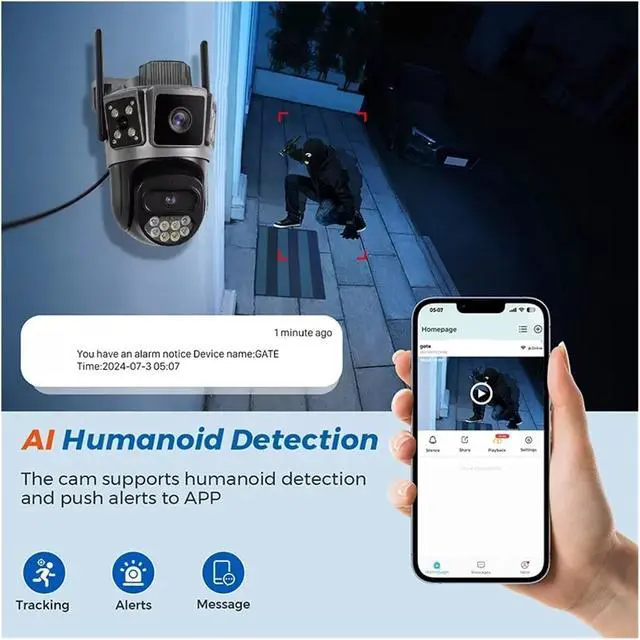 Alt view image 3 of 6 - 10MP 5G Hz House Camera Security Motion Detection AI Custom Alarm Sound Dual Lens PTZ Camera(EU Plug,WiFi 5G Add128G)