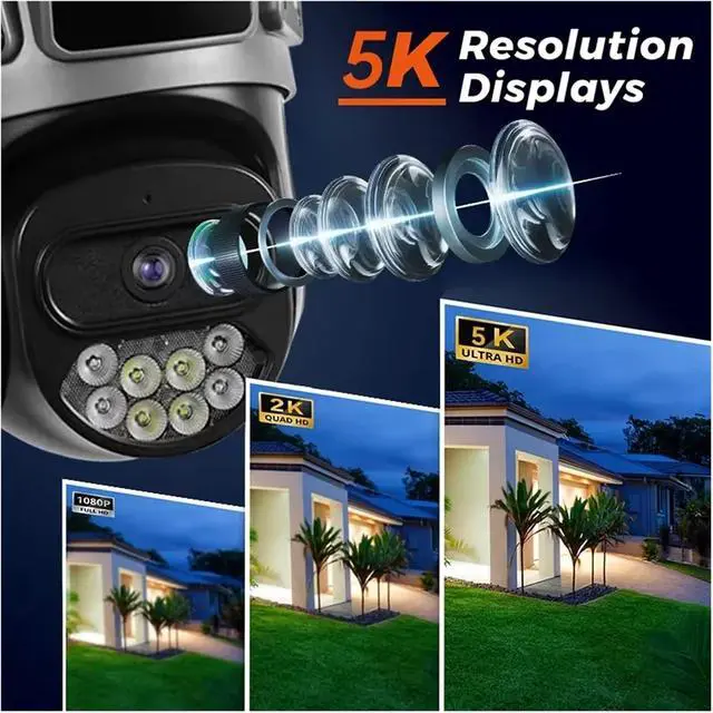 Alt view image 5 of 6 - 10MP 5G Hz House Camera Security Motion Detection AI Custom Alarm Sound Dual Lens PTZ Camera(EU Plug,WiFi 5G Add128G)