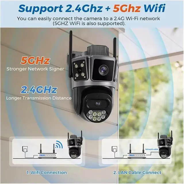 Alt view image 4 of 6 - 10MP 5G Hz House Camera Security Motion Detection AI Custom Alarm Sound Dual Lens PTZ Camera(EU Plug,WiFi 5G Add128G)