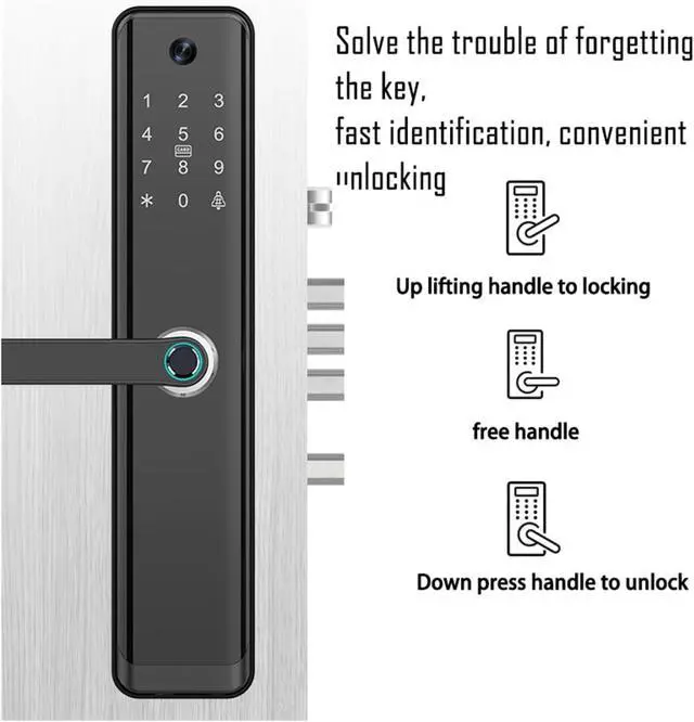 Alt view image 4 of 7 - WiFi Tuya Smart Lock with Handle English/Russian/Spanish/Portuguese Fingerprint Password Electronic Smart Door Lock(H12 24240 S)