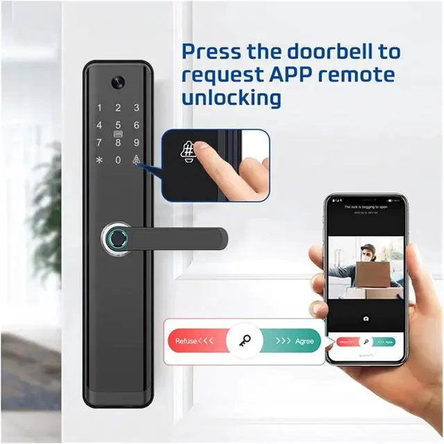 Alt view image 5 of 7 - WiFi Tuya Smart Lock with Handle English/Russian/Spanish/Portuguese Fingerprint Password Electronic Smart Door Lock(H12 24240 S)