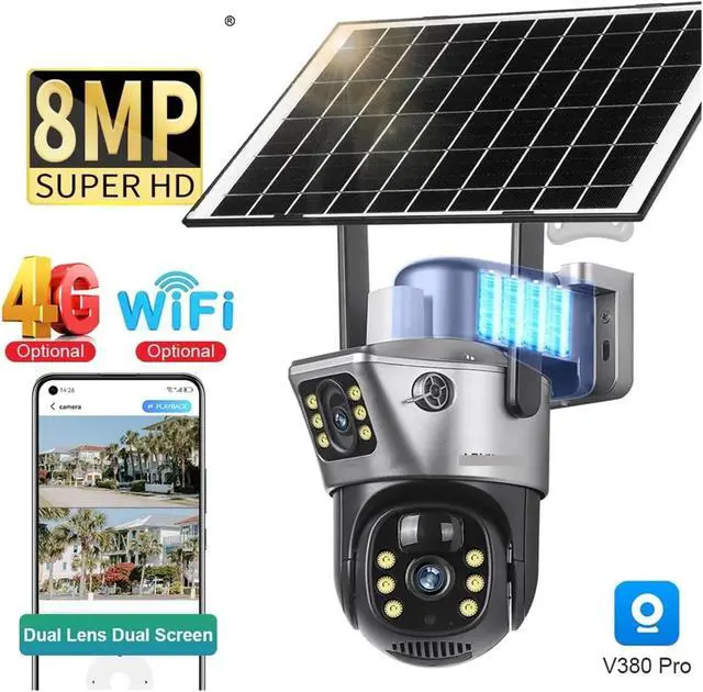 Alt view image 3 of 7 - 4K 8MP Dual Screen Solar Camera Outdoor 4G/WiFi PTZ Dual Lens Security Protection Auto Tracking CCTV Cameras(WiFi Cam Add 128G)