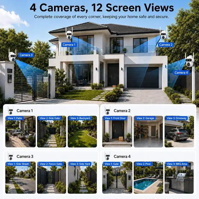 Alt view image 7 of 7 - CAMCAMP Triple-Lens Wireless Security Camera System Outdoor with 12 Views