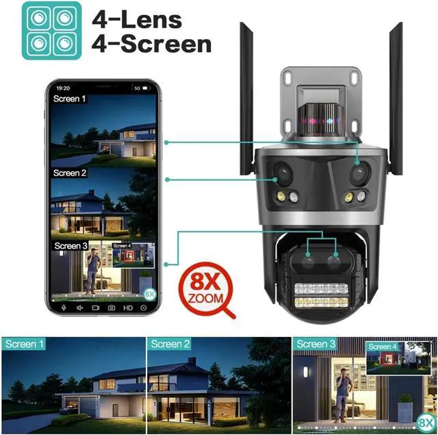 Alt view image 3 of 6 - 4K 8MP 4-Lens PTZ Camera - Outdoor WiFi Security