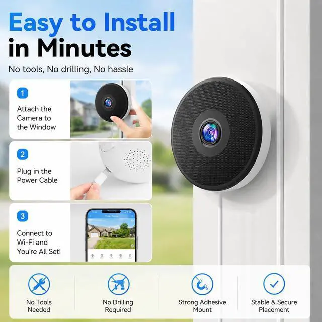 Alt view image 2 of 7 - DYPCO Window Camera, 2K Indoor Window Camera with 5G & 2.4G WiFi, Plug-in Window Camera for Home Security, Pet & Baby Monitor, Color Night Vision, Motion Detection, 2-Way Audio, App Control (2 Pack)