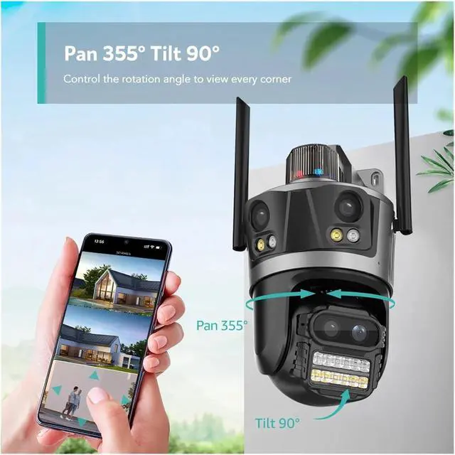 Alt view image 6 of 6 - 4K 8MP 4-Lens PTZ Camera - Outdoor WiFi Security