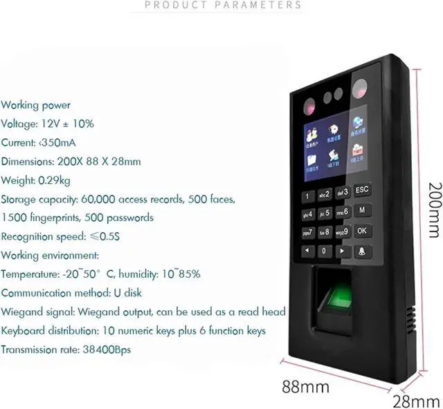 Alt view image 5 of 6 - Access Control Time Attendance Machine Face Recognition Fingerprint Password Checking-in
