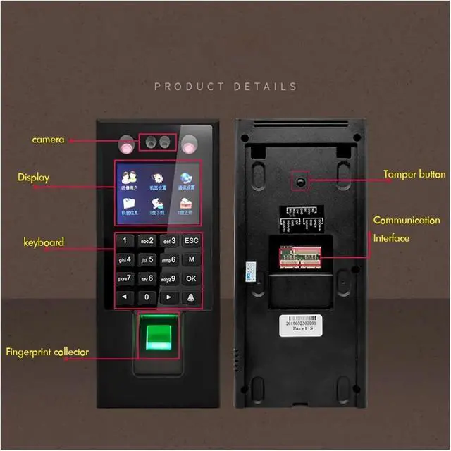 Alt view image 3 of 6 - Access Control Time Attendance Machine Face Recognition Fingerprint Password Checking-in