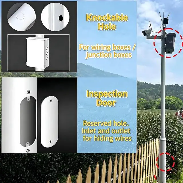 Alt view image 3 of 7 - Outdoor Security Camera Pole, Universal Surveillance Post Stand with 4 Brackets, Adjustable Height for Home, Backyard, Industrial Use - 11.4ft/3.5m
