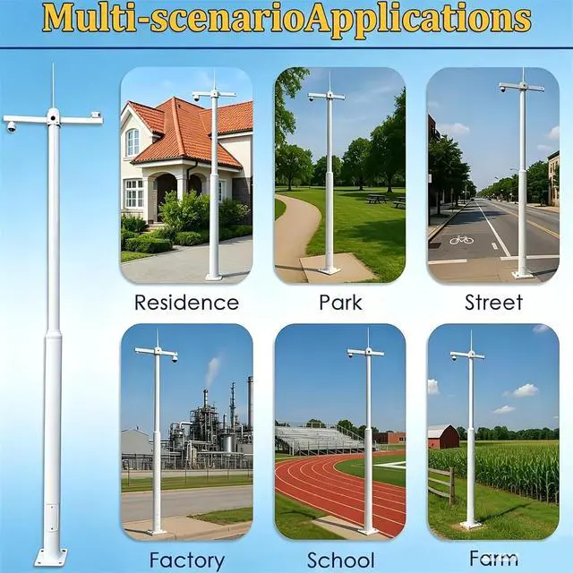 Alt view image 7 of 7 - Outdoor Security Camera Pole, Universal Surveillance Post Stand with 4 Brackets, Adjustable Height for Home, Backyard, Industrial Use - 11.4ft/3.5m