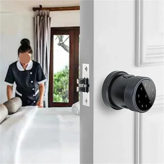 Alt view image 3 of 5 - Smart Door Lock, APP Door Handle Biometric Finrprint Keypad Digital Electronic Door Lock Smart Bedroom Round Knob Door Lock