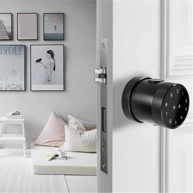 Alt view image 5 of 5 - Smart Door Lock, APP Door Handle Biometric Finrprint Keypad Digital Electronic Door Lock Smart Bedroom Round Knob Door Lock