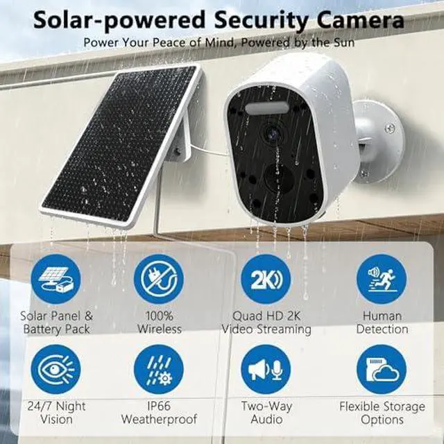 Alt view image 2 of 7 - Security Camera Bundle: 2K Solar Outdoor Wireless Camera + 4Pcs Home Security Camera System with Monitor, AI Motion Detection, Night Vision, 2-Way Audio, Full House Coverage for Indoor Outdoor Use