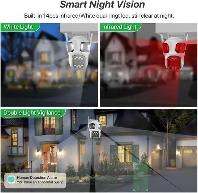 Alt view image 5 of 7 - Four Lens Four Screen PTZ Camera WiFi Human Detecton Three Lens Outdoor Camera Security Surveillance Dual Camera ICSee APP(UK Plug,Option B NO Card)