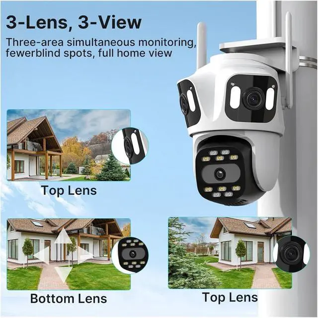 Alt view image 6 of 7 - Four Lens Four Screen PTZ Camera WiFi Human Detecton Three Lens Outdoor Camera Security Surveillance Dual Camera ICSee APP(UK Plug,Option B NO Card)