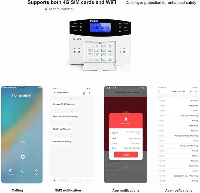 Alt view image 2 of 7 - 10pcs Wireless DIY Home Burglar Alarm System, 4G WiFi GSM, No Monthly Fee,Home Security with App Alert